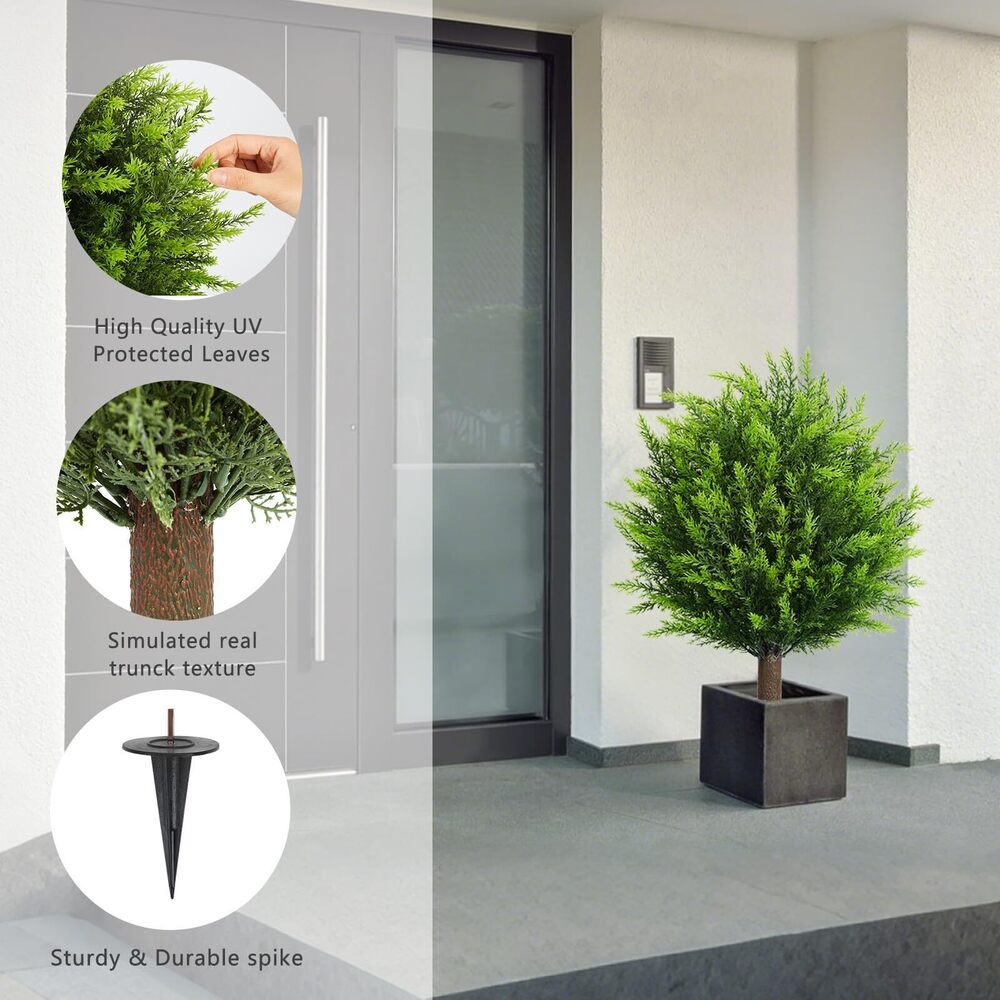 9214 26.5" Artificial Cedar Topiary Ball Trees, Set of 2 UV Resistant - Picture 4 of 7